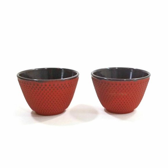 Japanese Cast Iron Tea Cups Mugs Pair 2pcs Red Teacup Cup Set of 2 Home Décor - Picture 1 of 10